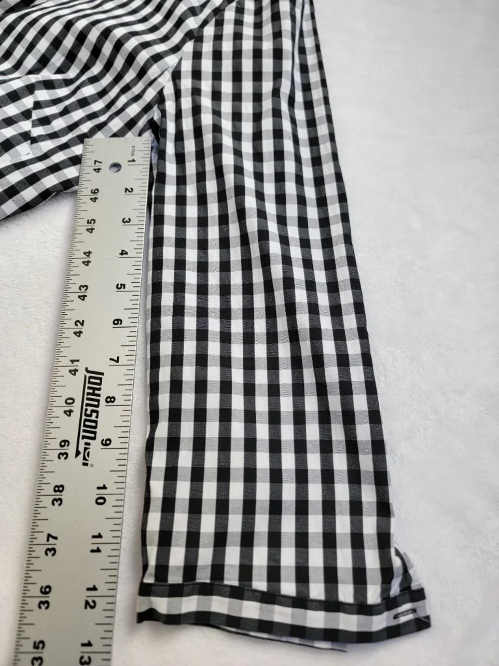 Lafayette 148 Women's Leigh Gingham 3/4 Sleeve Button Up Shirt Black/White 8 - Picture 8 of 8